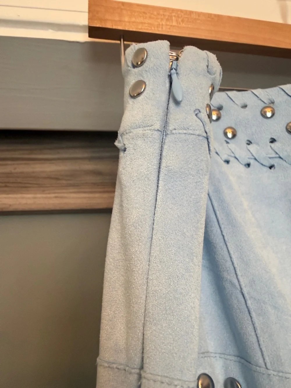 Idyllwind Light Blue Suede Fringe Mini Skirt with Studs - Picture 5 of 7